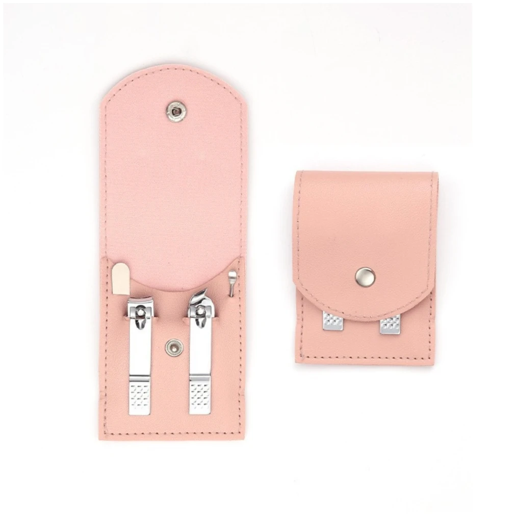 4pcs Colorful Travel Manicure Set for Women Stainless Steel Nail Clippers & Trimming Kit Leather Carbon Steel Nail Cleaning Tool