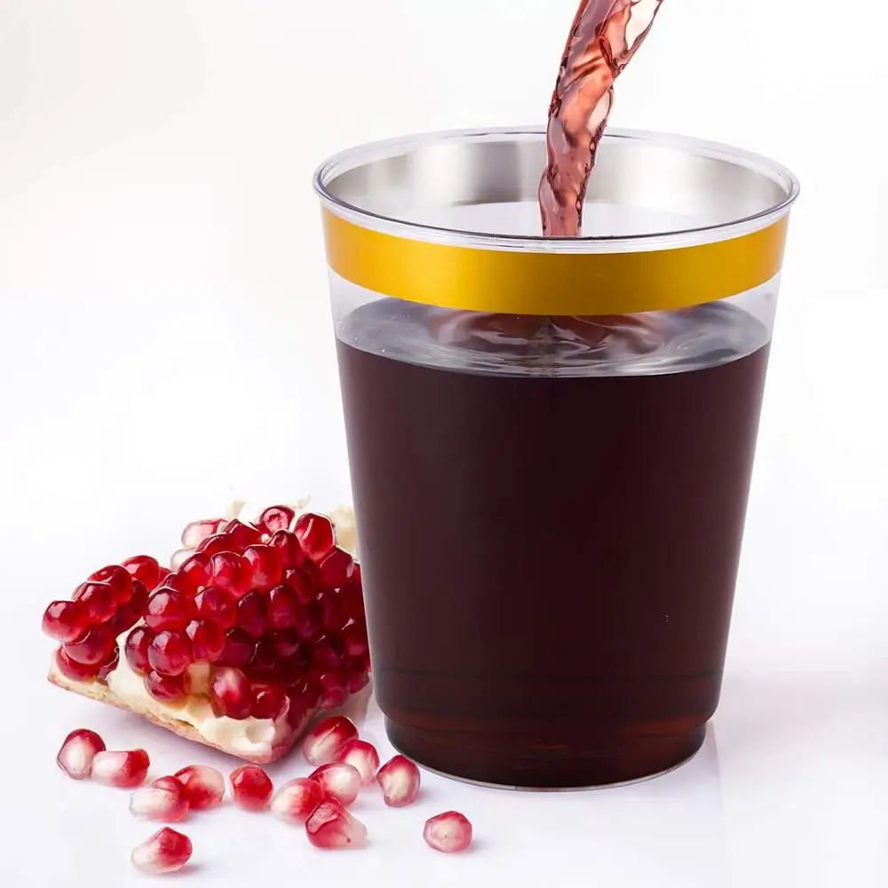 Wholesale 100 Packs Of 10Oz Disposable Single-Wall Transparent Gold-Rimmed Plastic Cups