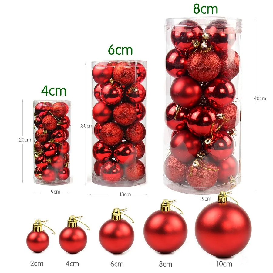Arbol De Navidads 24Pcs Christmas Decoration Balls 4/6/8cm Plastic Ball Ornaments Christmas Ball Sets Natale
