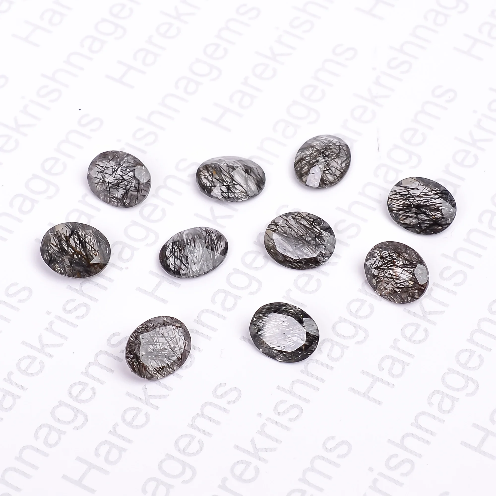 Natural Black Rutile Quartz Oval Shape Brilliant Cut Rutile Loose Gemstone For Jewelry Making Tourmalinated Quartz Oval Cut Gems