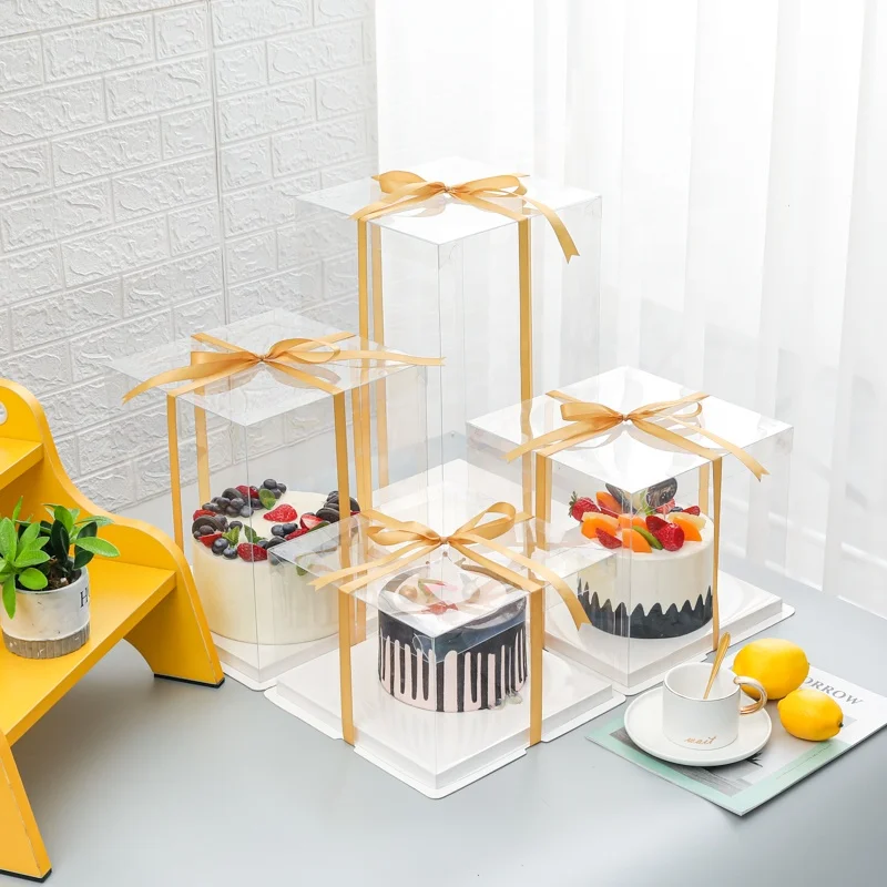 
square transparent cake box with clear top 