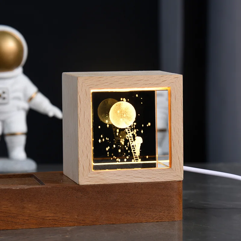 Wholesale 3D Galaxy Carved Cube Crystal Night Light Ornaments Creative Desktop Decoration Gifts Christmas Polished