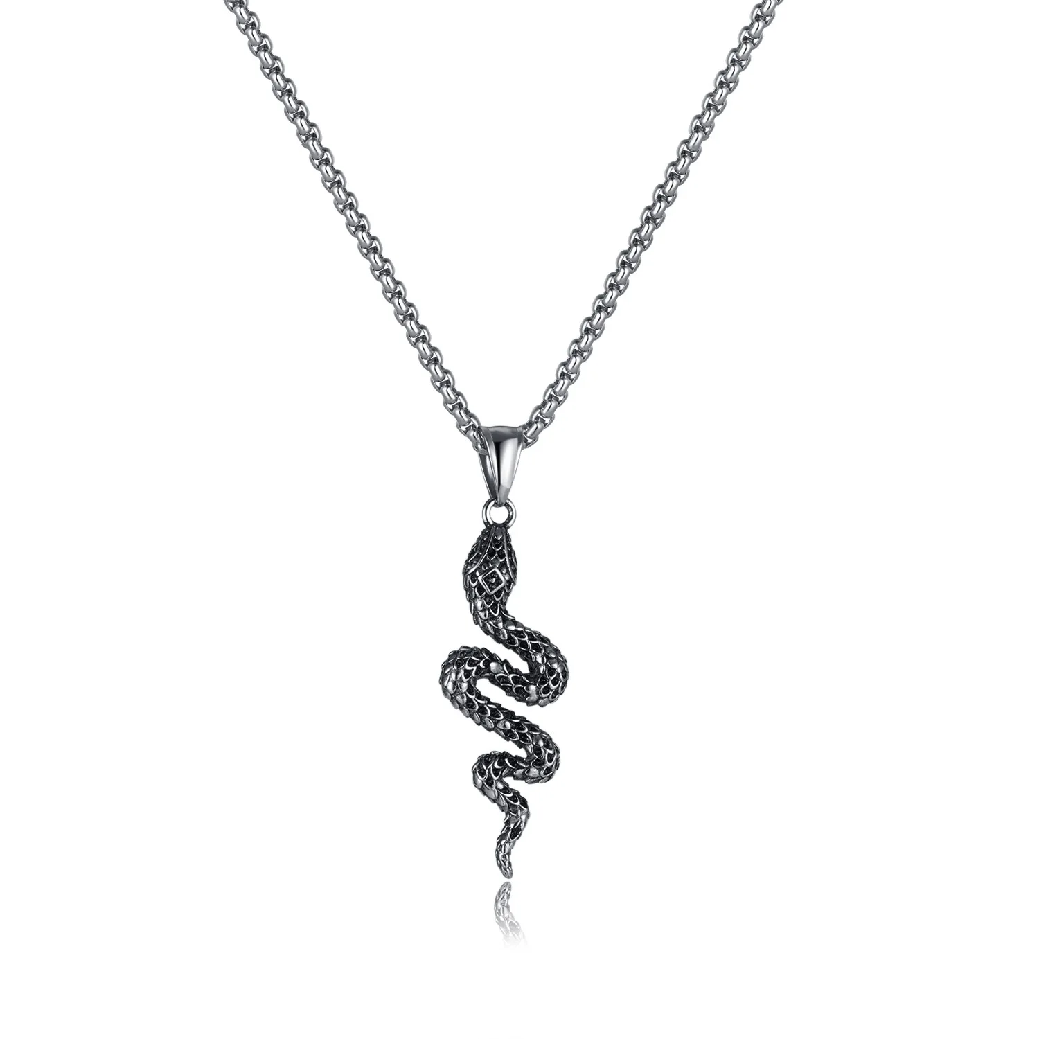 ODM Hot selling personality creative stainless steel serpentine pendant necklace Hip hop snake fashion jewelry necklaces men