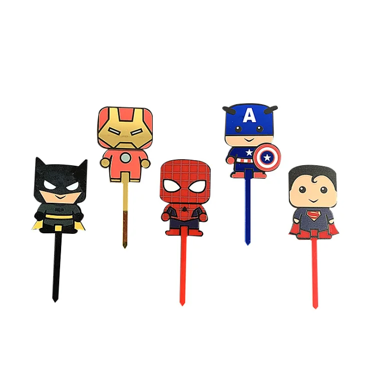 2020 Newest Superhero Acrylic Laser Cutting  Cupcake Picks Cake Topper Happy Birthday Cake Topper
