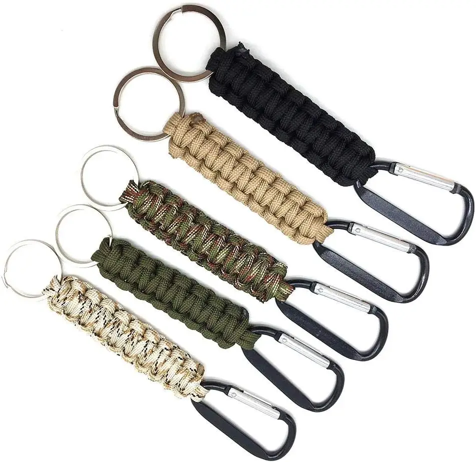 Anthrive Outdoor Men Camping 550lb Survival Metal Nylon Braided Lanyard Ring Hook Clip Paracord Keychains With Carabiner