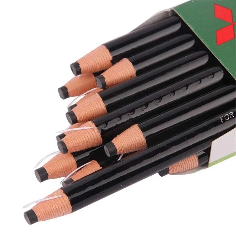 12pcs/Box White Black Dermograph Eyebrow 7600 Pencil Makeup Long Lasting Waterproof Peel-off Design Wooden Handle Eyebrow Pencil
