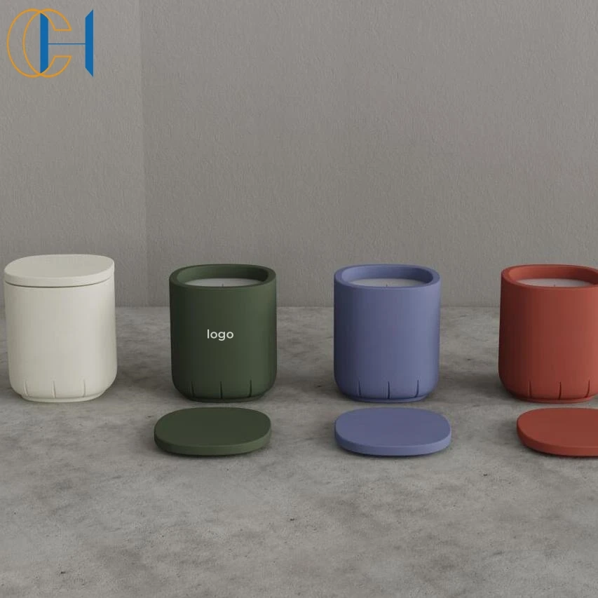 C&H Custom Logo  Engraved Concrete Pot Luxury Home Decor Unique Design Cement Jar Scented Candles