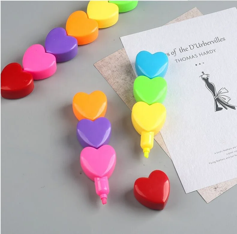 Creative Kawaii Cute Cartoon Highlighter Pens Bear Heart Octopus Flower Shapes Pastel Stacking Highlighter Pen for Kids