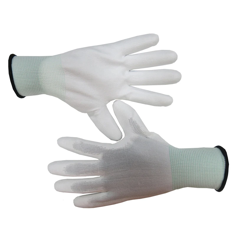 ESD Conductive White Nylon Liner PU Dipped Palm / Finger Top Fit Coated Work Safety Anti Static Working Gloves Luvas Guantes