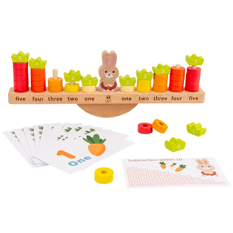 Wooden Rabbit Balance Math Game Toy For Children Early Education Kids Learning Color Sorter Blocks Number Addition Subtraction