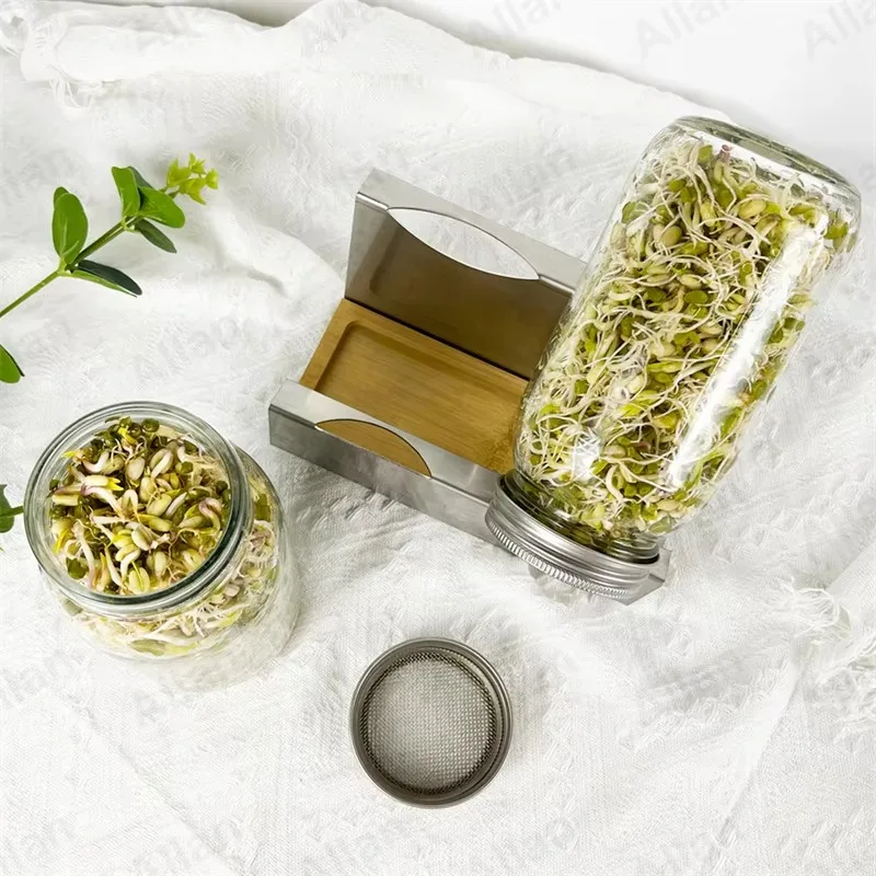 Custom 2 pack 750ml Empty Wide Mouth Mason Kit Seed Sprouting Jar with Screen Lids and Trays