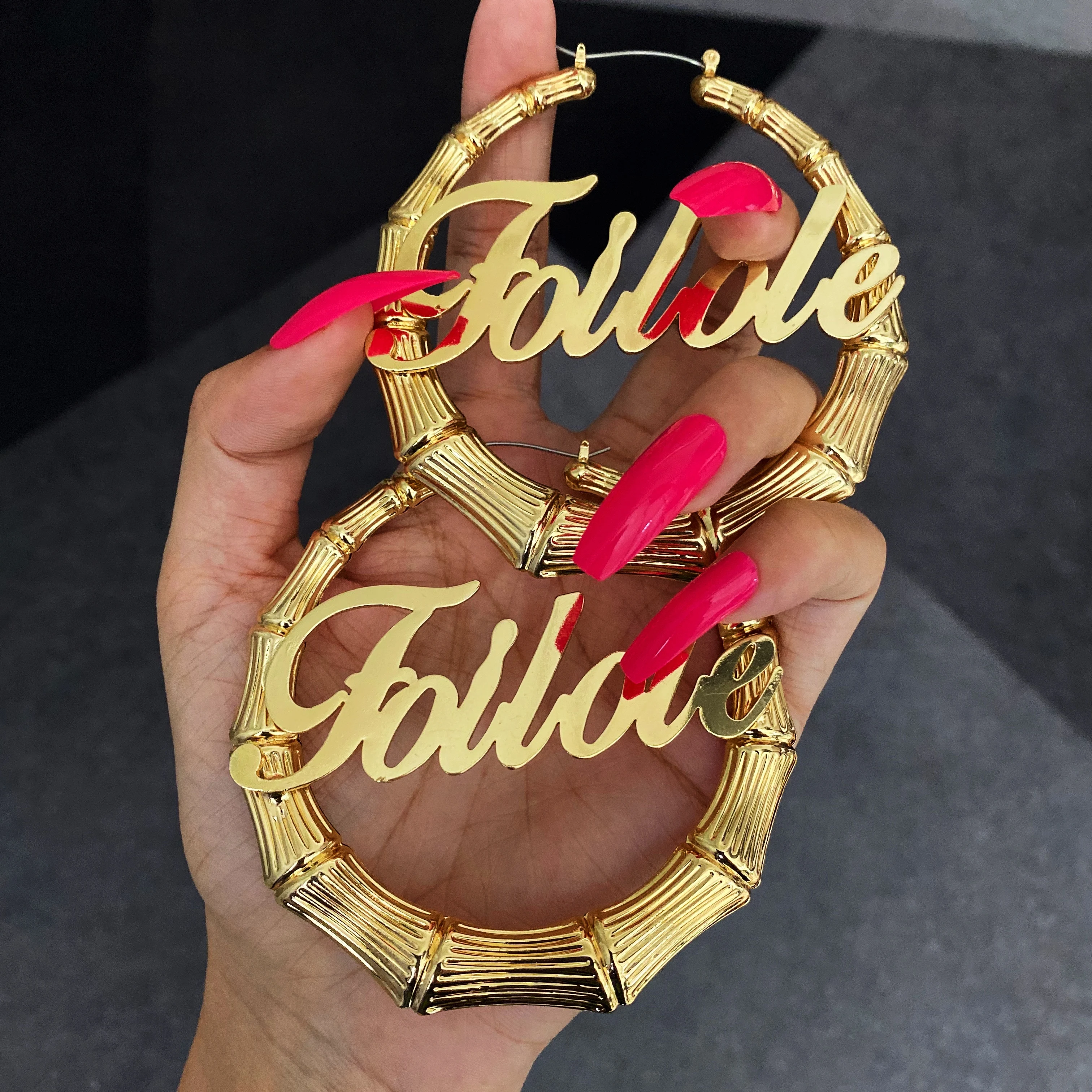 
Custom Name bamboo hoop earrings for women 