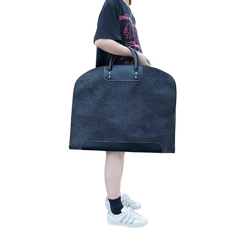 Custom Foldable Logo Nylon Stitching Leather Mens Travelling Cover Dust Bag Cotton Clothes Garment Case Luggage Case Suit Bags