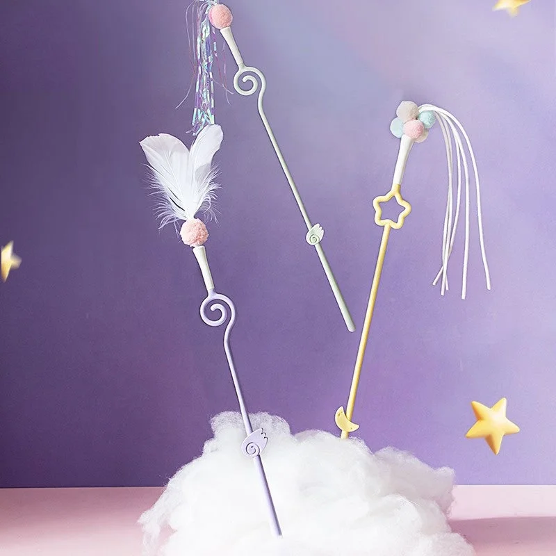 Magical Feathers Cat Toy Interchangeable Cat Stick Interactive Cat Wand Toys
