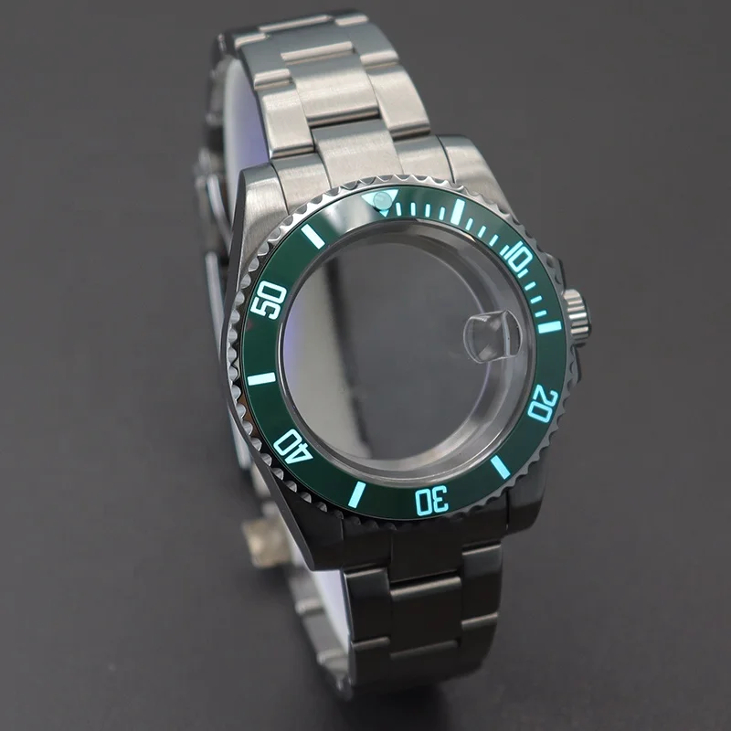 40mm Steel Watch Case Watchband For Submariner nh35 nh36 eta2824 Movement 28.5 dial C3 Luminous Ceramic Bezel
