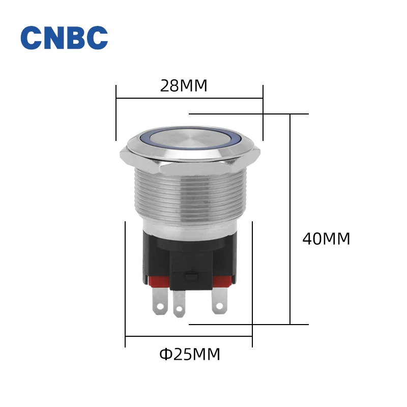High Current 20A 25mm IP67 waterproof momentary self-locking 1NO1NC high round ring ledmetal push button switch with 4pins