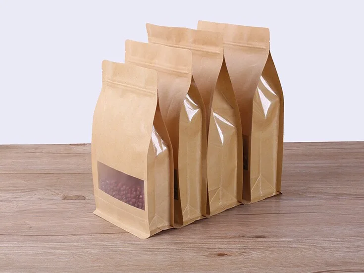 
Doypack Ziplock Brown Kraft Window Stand Up Pouches Zipper Bags With Tear Notches 