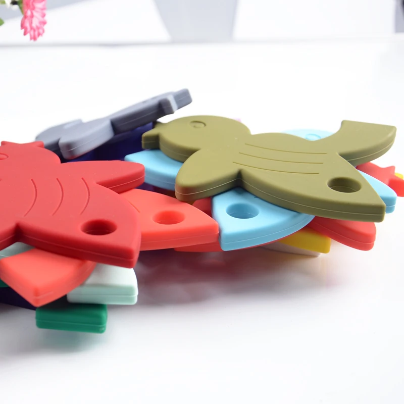 Bird Shape custom Multiple color silicone baby teether toy with Silicone ring