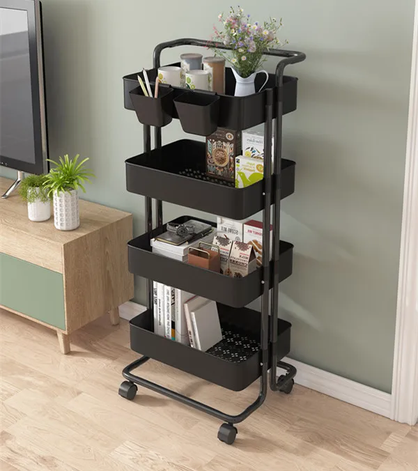 Hot Selling Kitchen Cart Hotel Foldable Three Layers ABS Storage Trolley Cart With Wheels  for Home Library Office