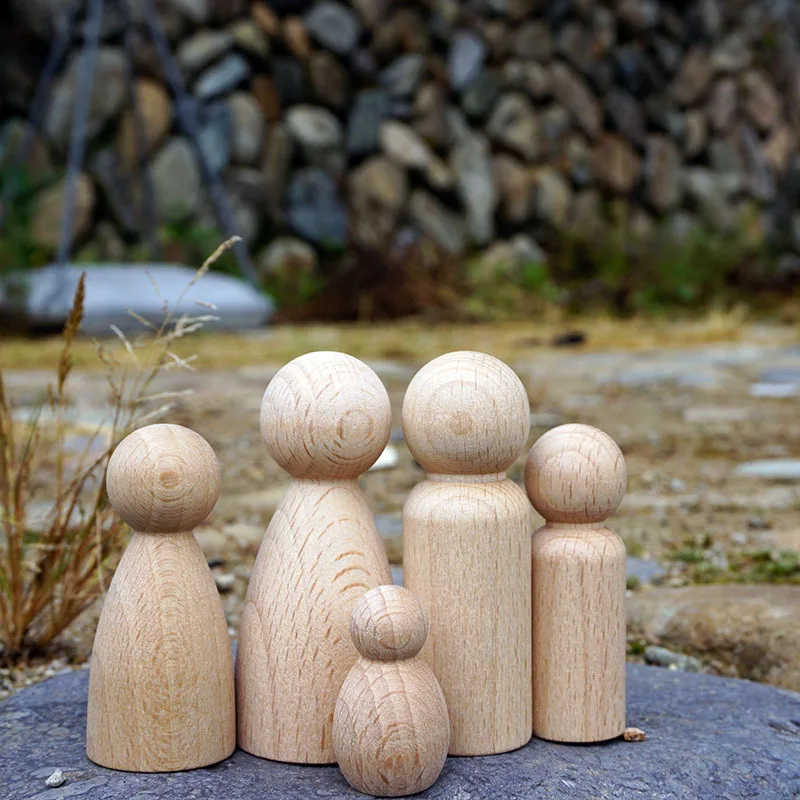 Wooden Peg Doll Plaint Round Blank Peg Dolls People for Toys or DIY Wood Cake Toppers Montessori Pretend Play Plain Pegs