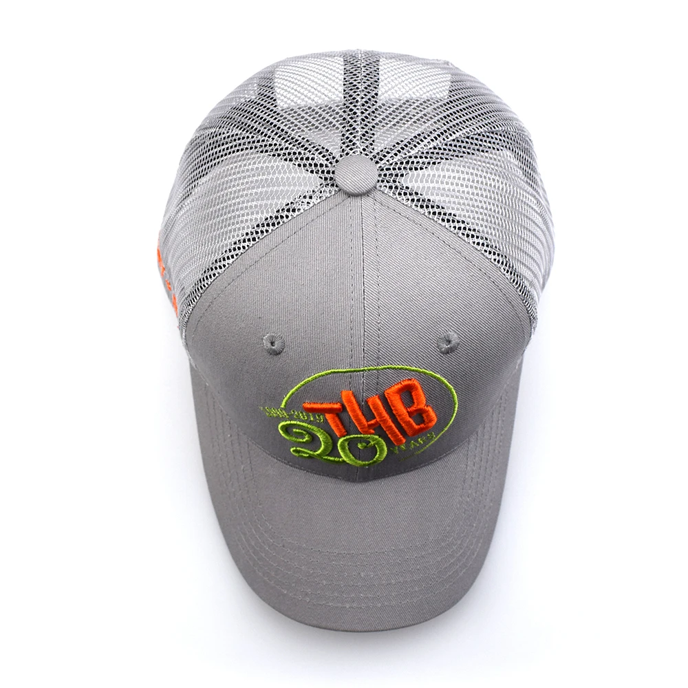 Custom summer sports caps embroidery patch logo grey color mesh trucker hat caps