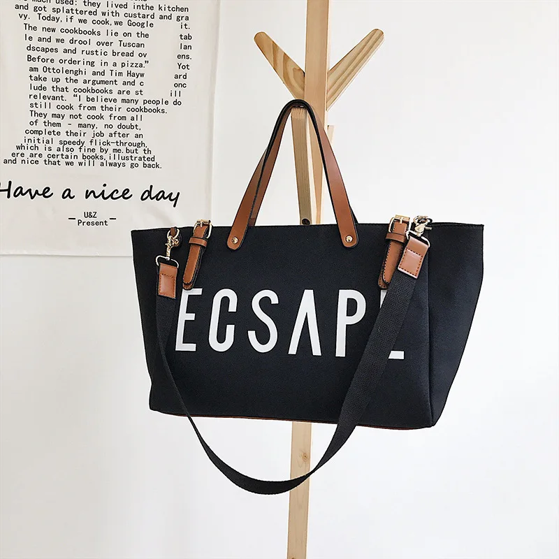 High Quality Cotton Canvas Leisure Handbag Fashion Women Handbag With Shoulder Strap Large Capacity Shopping Shoulder Bag