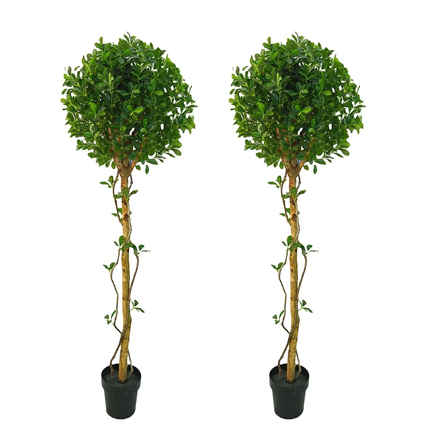 6FT Indoor Decoration Fake Laurel Leaves Round Ball Green Potted Plant Artificial Sweet Bay Ball Tree