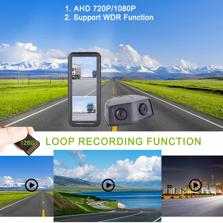 R46 12.3 Inch Truck Mirror Monitor System Car Side View Mirror Camera 1080P Dual Camera Car Side View Mirrors With Camera System