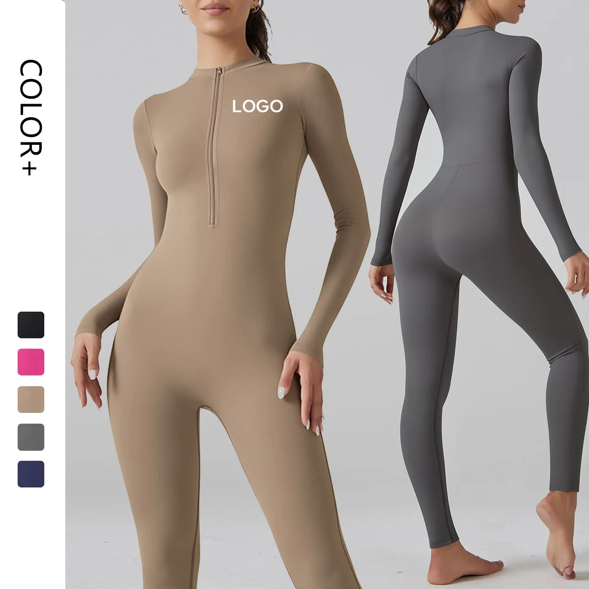 Half Zipper Fitness Gym Bodysuit One Piece Workout Suit for Women Four Way Stretch Nylon Jumpsuit Manufacturer