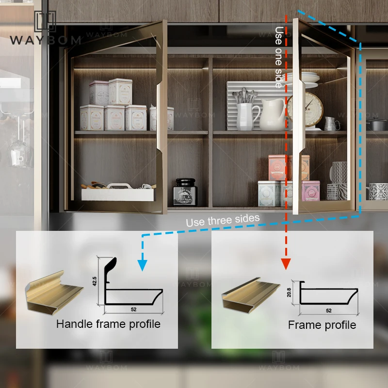 Custom extruded cabinet handle profile aluminum kitchen wardrobe glass handle frame profile for Professional manufacturer