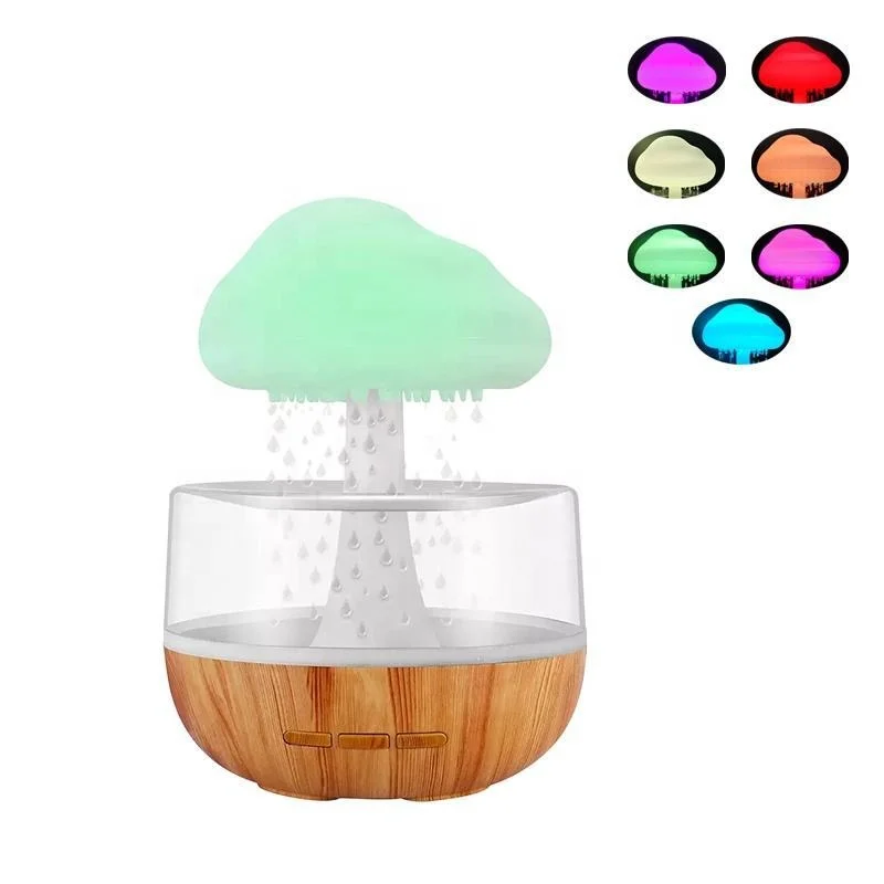 2023 light aroma essential oil ultrasonic air mist tree mushroom raining water drip drop sound Cloud Diffuser Rain Humidifier