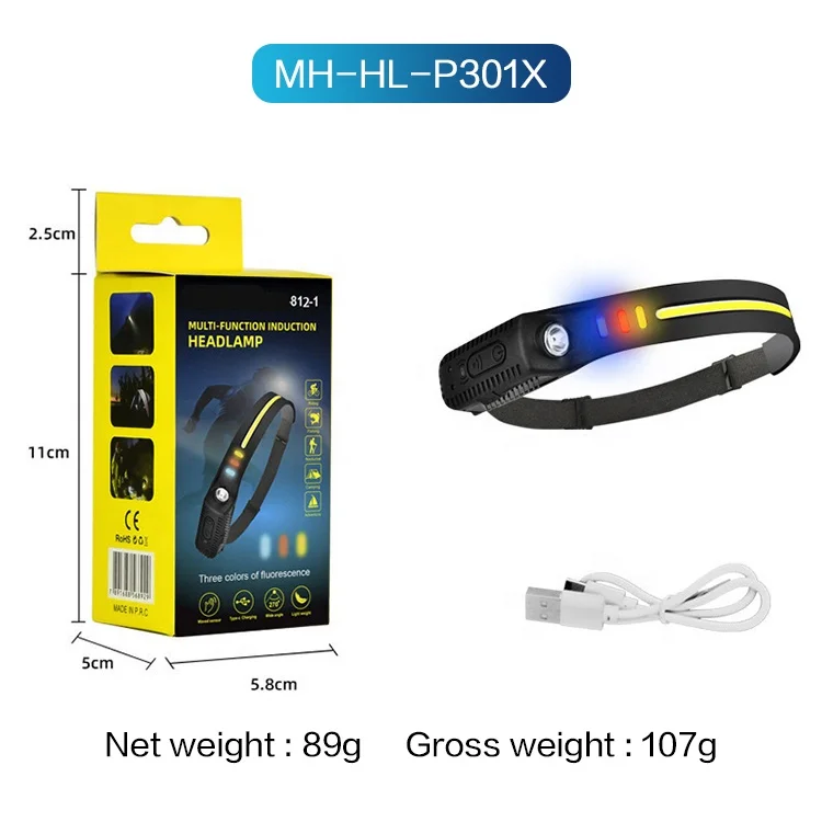 New Silicone Design LED Rechargeable Headlamp USB Full Vision Sensor Induction Head Lamp Lights