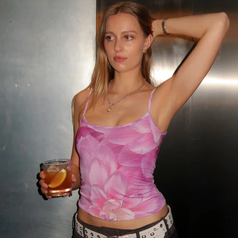 New Trends European And American Style Hot Selling Women S Wear Summer New Pattern Print Sexy Slim Fit Midriff Baring Cam