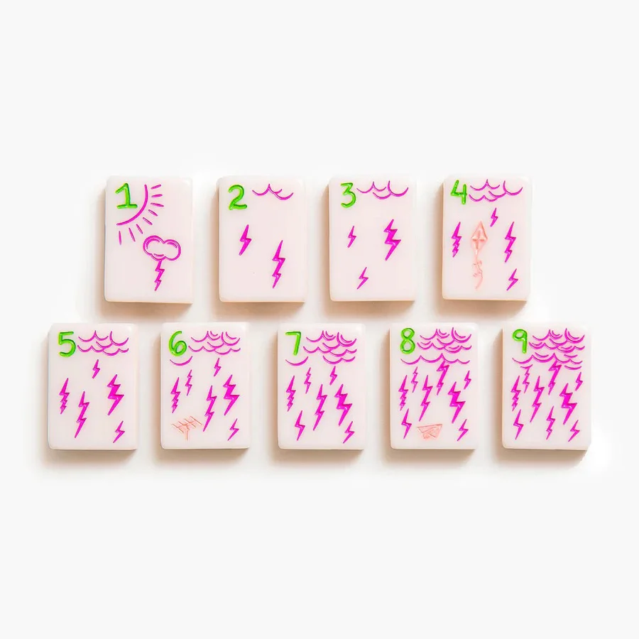 Customized Pink Acrylic Mahjong Tile Set with Custom Printing