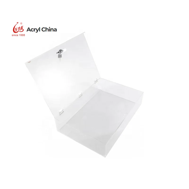 Clear Acrylic safety display rectangular lock box, jewelry display tray, with lock key and black padding