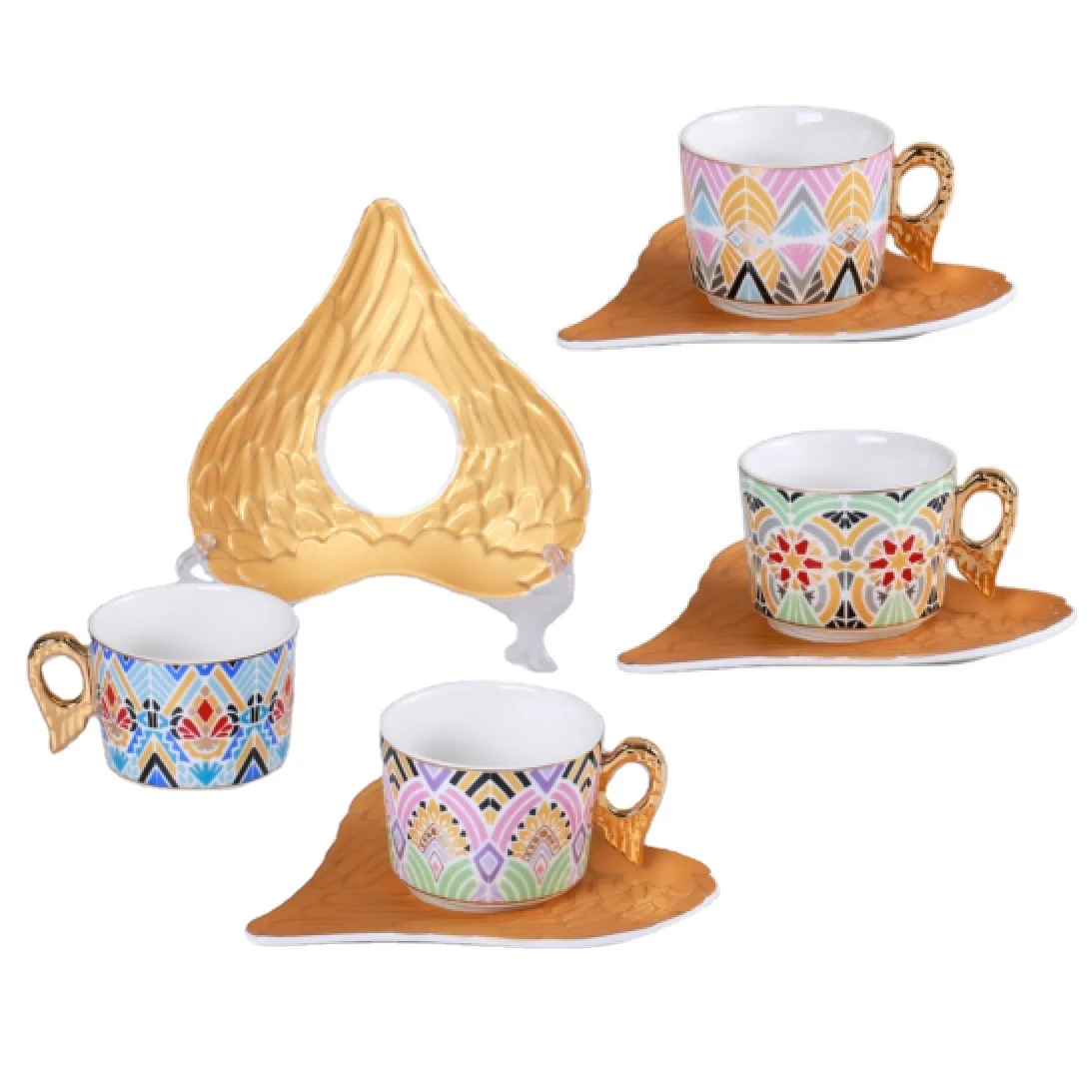 Прямые продажи с фабрики, керамические чашки и блюдца с ручкой в виде крыльев Ангела, фарфоровые чашки, наборы с блюдцами, кофейные чашки с золотой ручкой и соусы