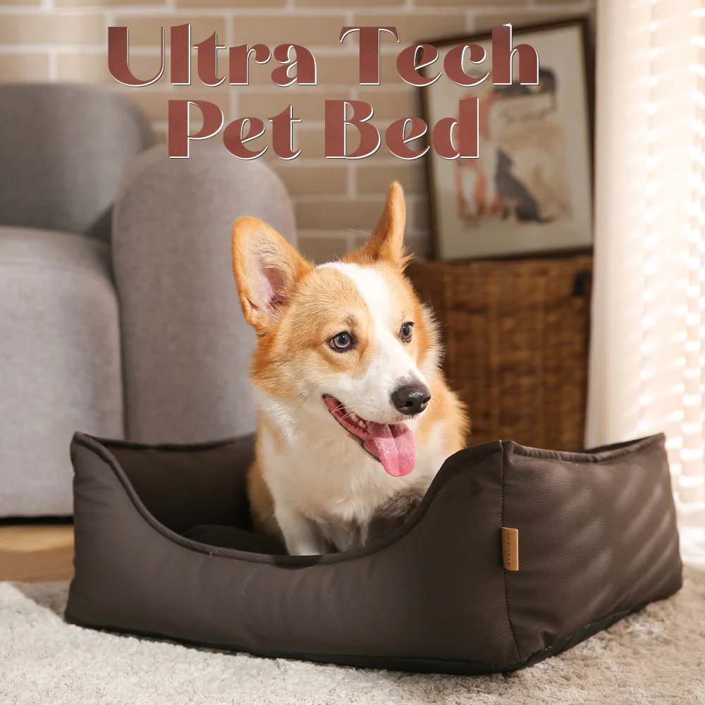 Dog Bed Manufacturer Wholesale Luxury Pu Leather Red Grey Black Pet Dog Bed Sofa For Dog