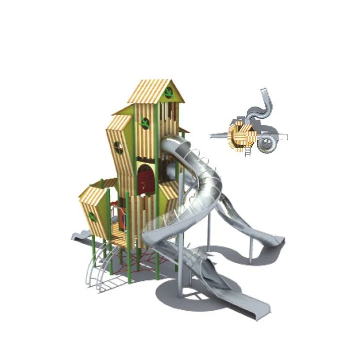 Custom Amusement Park Outdoor Kids Plastic Slide Playground Equipment With Rock Climbing Wall Board