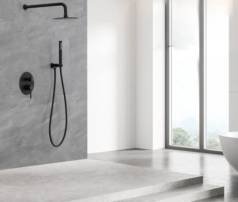 Concealed Wall Hanging Top Head And Hand Shower Curtain Set Two Functions Hot Cold Mixing Bathroom shower Faucet