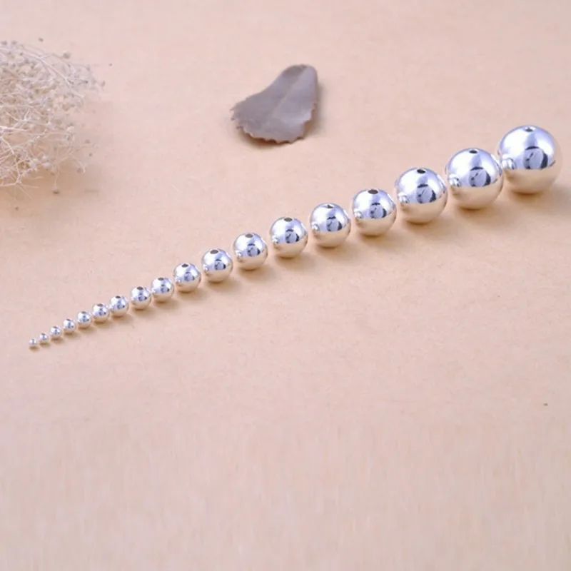 925 Sterling Silver Round Beads Spacer Beads Accessories Silver Bead for Bracelet Necklace Jewelry Making Findings