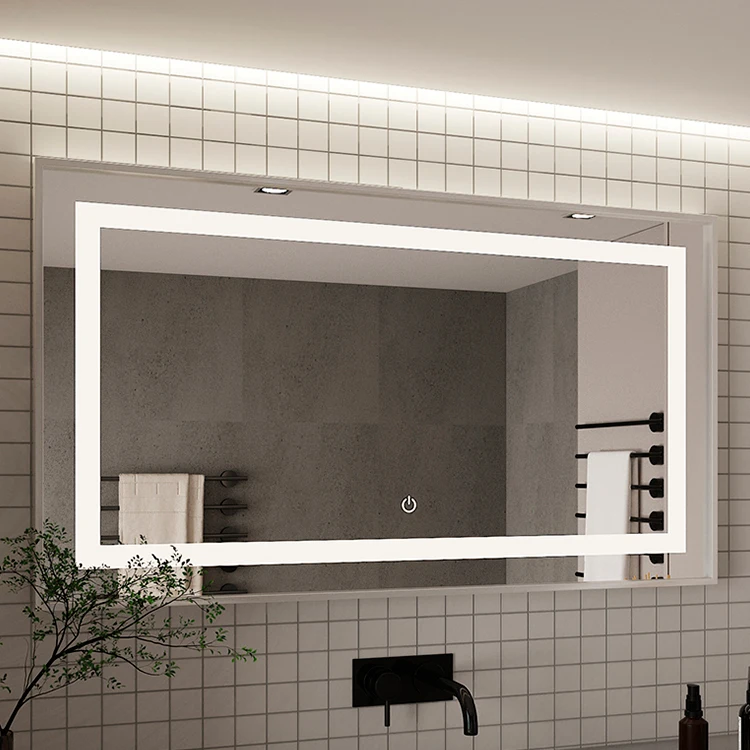 Luxury Rectangle Dimmable Touch Switch Bathroom Aluminum Alloy LED Mirror with Bluetooth