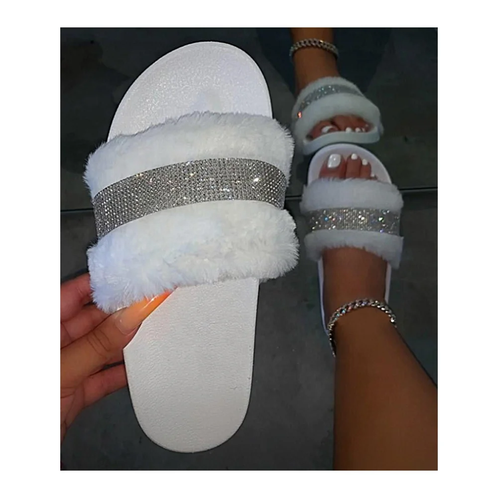 
High Quality HotDurable Color Diamond PVC Spring Plush House Slipper For Women 