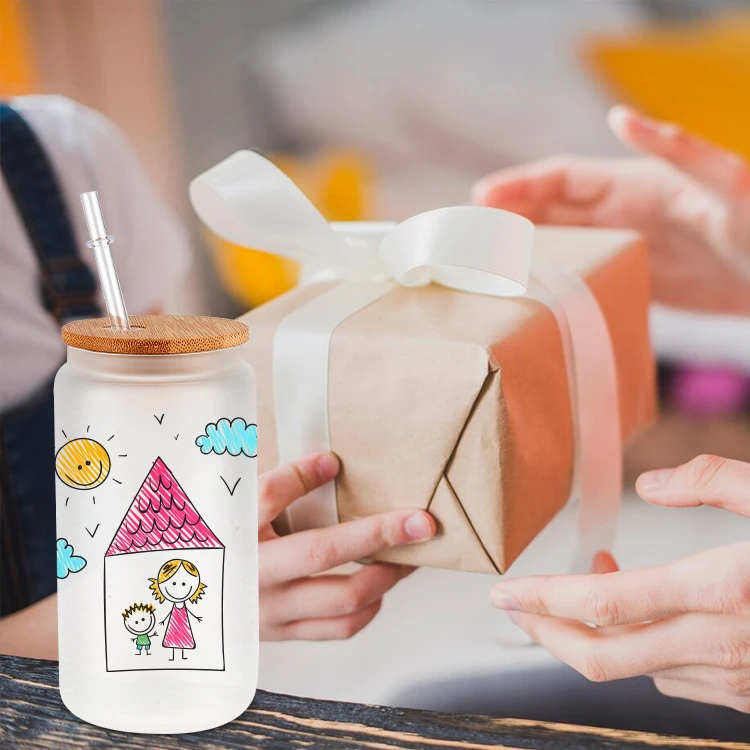 AilinGalaxy wholesale drinking glass tumbler 16oz jars with lid frosted print sublimation can shaped tumbler cups beer