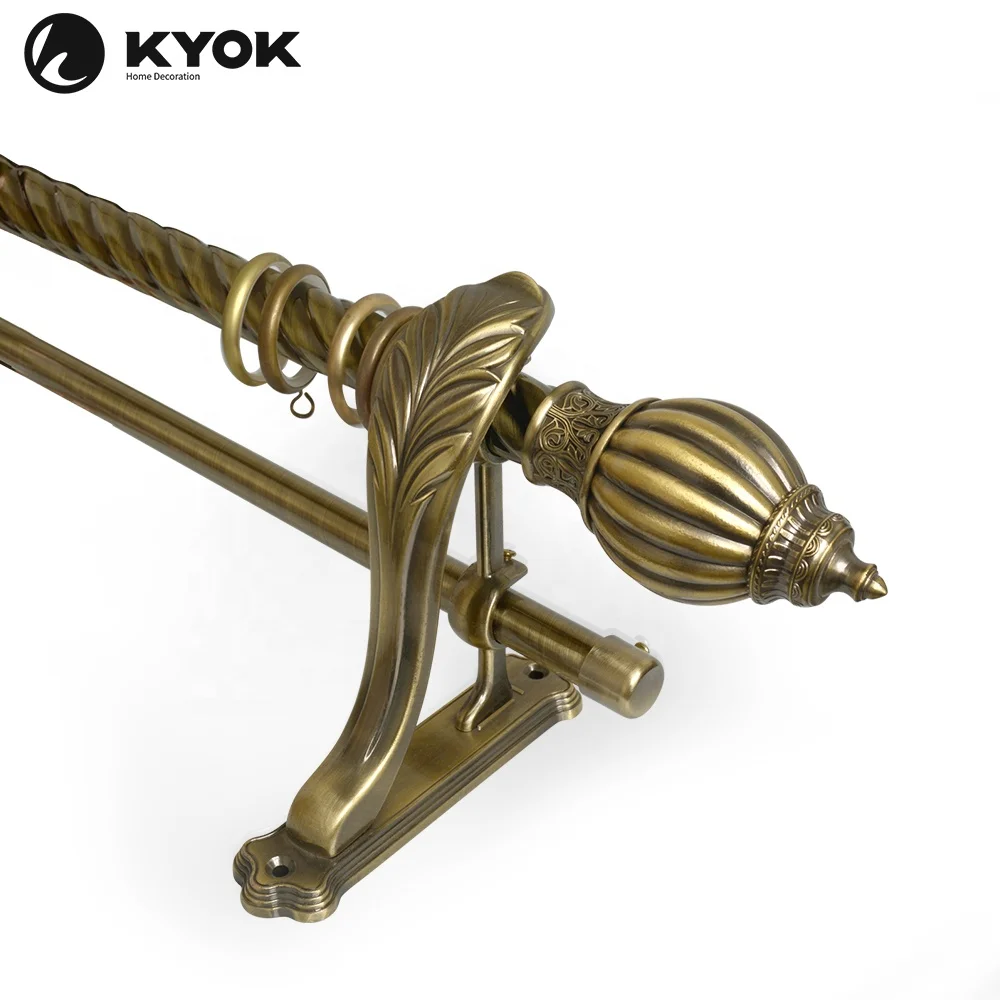 KYOK home curtain decoration factory Muslim style classic bronze single / double bracket curtain rod set