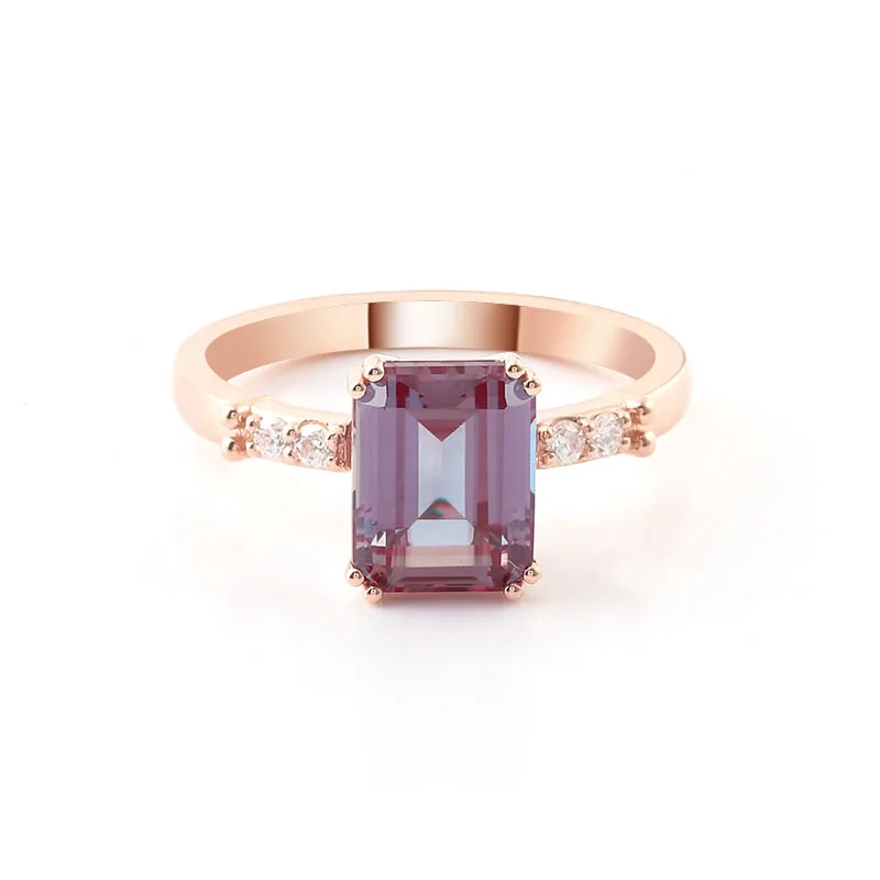 Provence Engagement Ring 3 Carat Emerald Alexandrite Diamond Ring 14k Rose Gold Fashion Custom Ring Jewelry Women