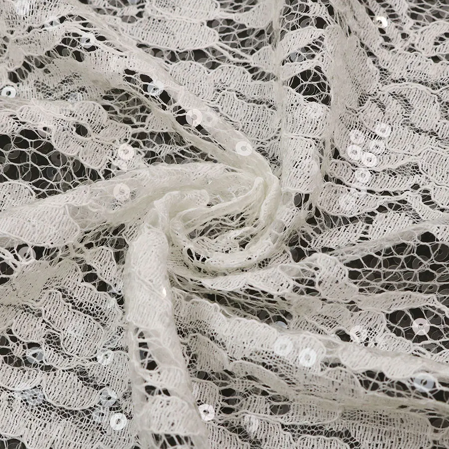 Gorgeous Wedding White 5mm Transparent Spangle Sequin Embroidery Lace Fabric for Dress Wear