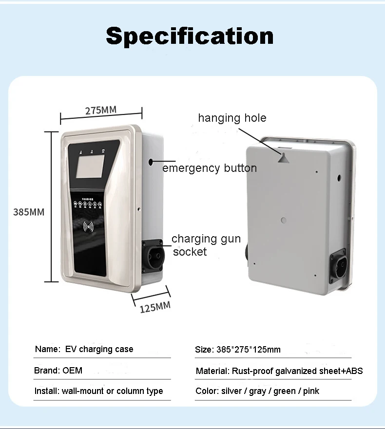 EV Charger Box Supply 7KW EV Car Charging Station Wall Mounted Electric EV Car Charger Case Cover for PCBA