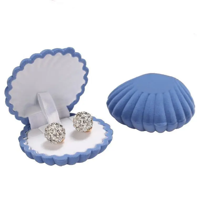 Xinxing Custom Shell Shape Lovely Velvet Wedding Engagement Ring Box For Earrings Necklace Jewelry Display Gift Box Holder