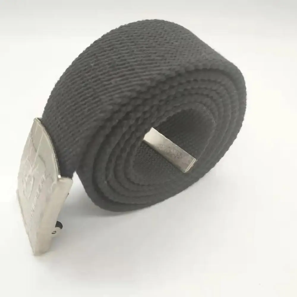 35MM custom LOGO silver belt buckle with black solid color cotton belt