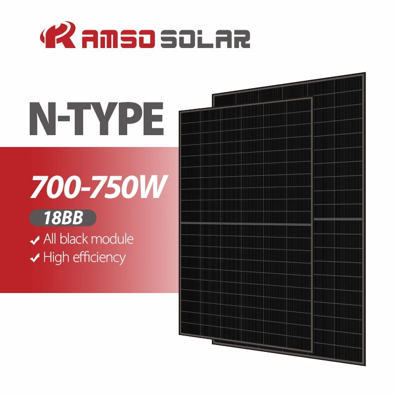 AMSO Topcon N Type 750 Watt 18BB Solar Panel IP68 Efficiency up to 23% for Power Station